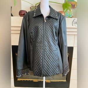 Pamela McCoy Women's Biker Genuine Leather Jacket, Silver Hardware,Black, Size L